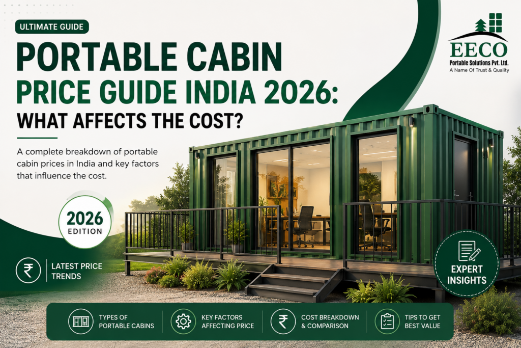 How much does a portable cabin cost in India? This 2026 guide covers all price factors — size, materials, features, rent vs buy — with practical guidance for buyers.